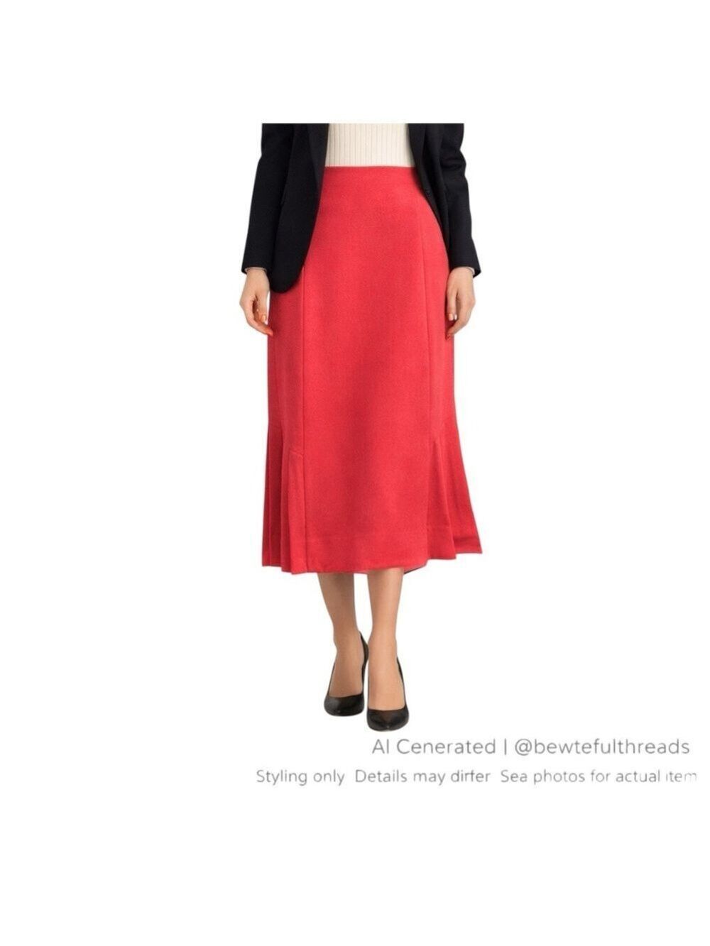 Vintage Coral Tailored Wool Blend Midi Skirt Sz 8–10 (M) Pleated Hem UK Made